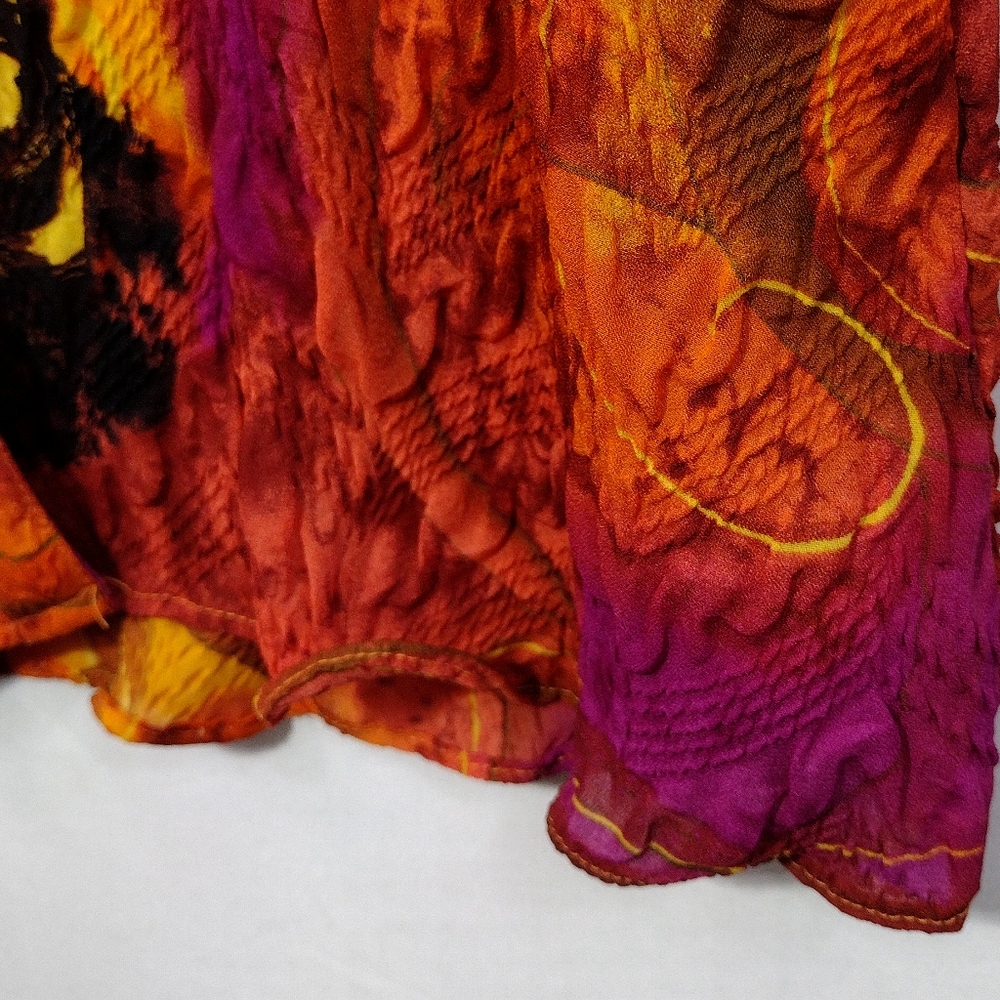 Milano Floral Tie Dye Button Shirt Womens L Orange Black Artsy Grunge Rockabilly - Picture 4 of 8